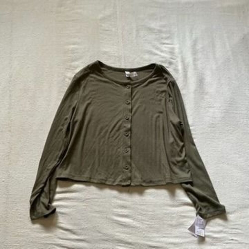 Auden Olive Green Ribbed Button-Down Cardigan